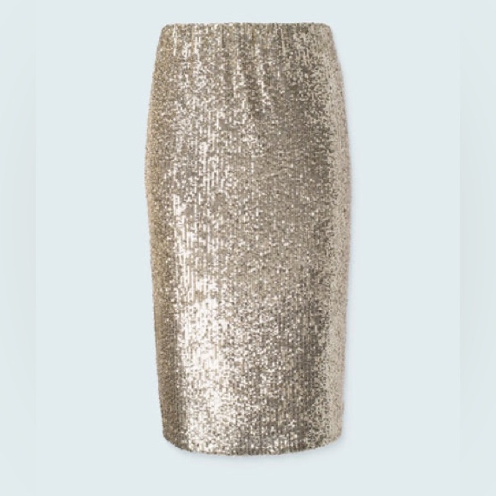 Iris Setlakwe gold sequin elastic waist pencil skirt with back slit